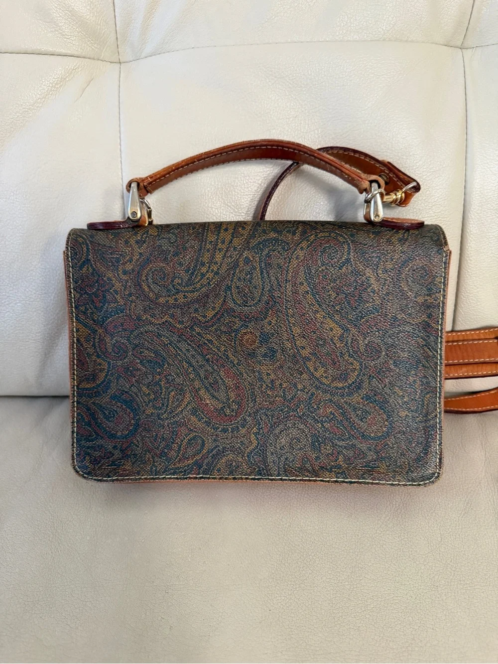 Vintage La Tour Eiffel 1887 Paris Paisley Crossbody Bag Satchel Premium Leather